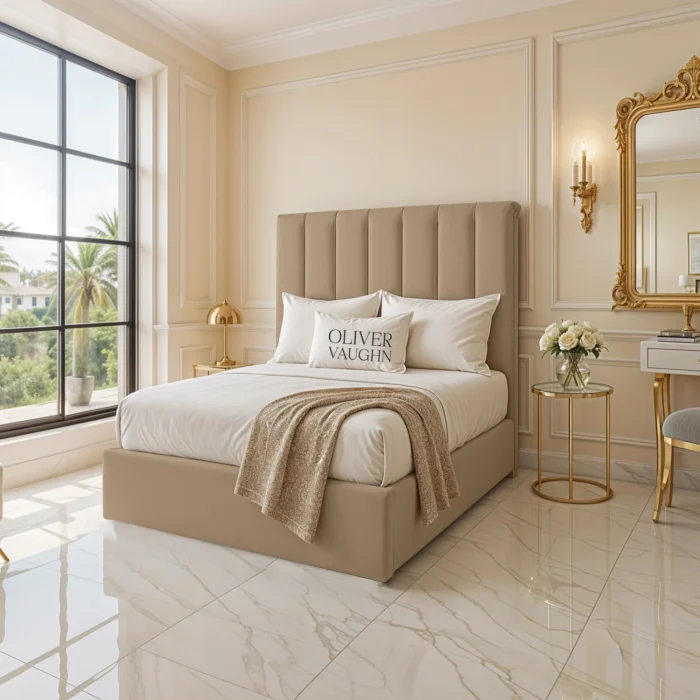 Panel Upholstered Bed - Beige - Image 2