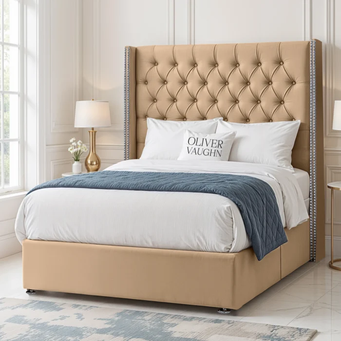 Luxury Wing Chesterfield Divan Bed - Beige - Image 2