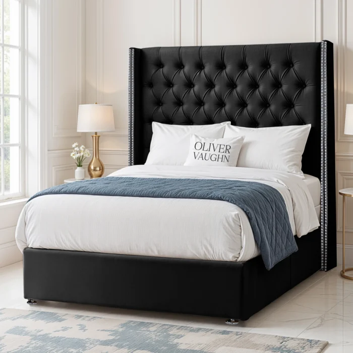 Luxury Wing Chesterfield Divan Bed - Black - Image 2