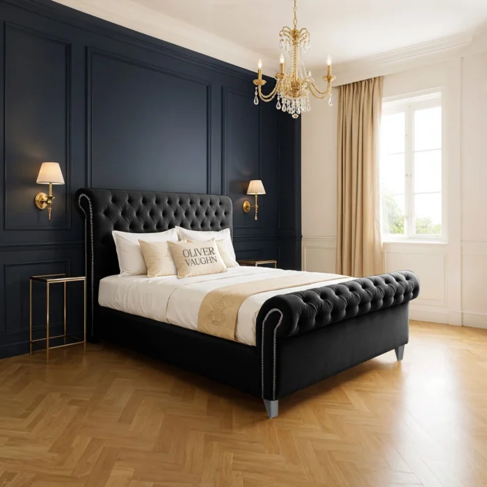 Luxury Sleigh Bed - Black - Image 2
