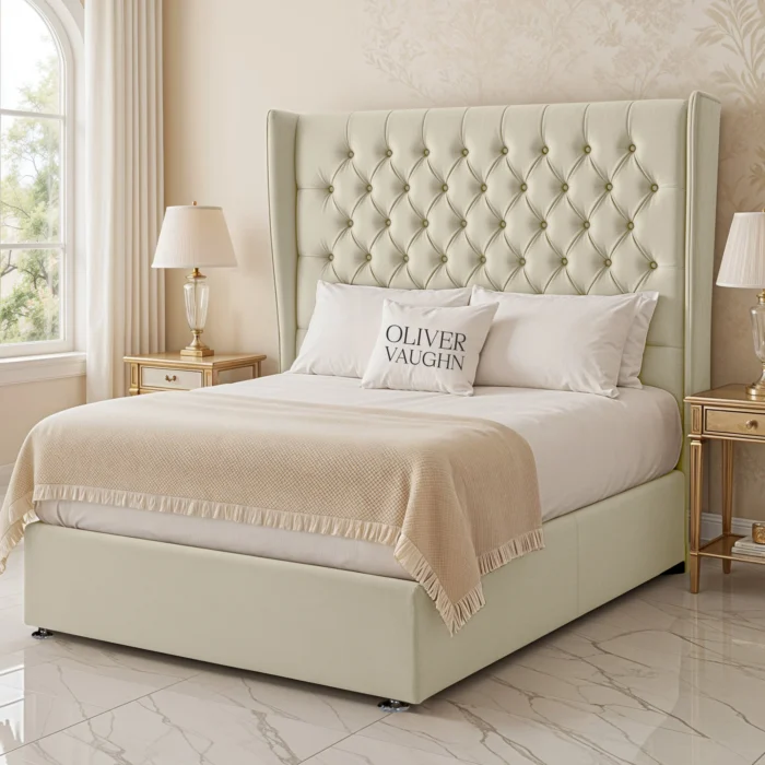Wing Chesterfield Divan Bed - Cream - Image 2