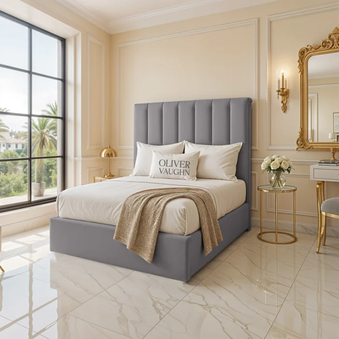 Panel Upholstered Bed - Grey - Image 2