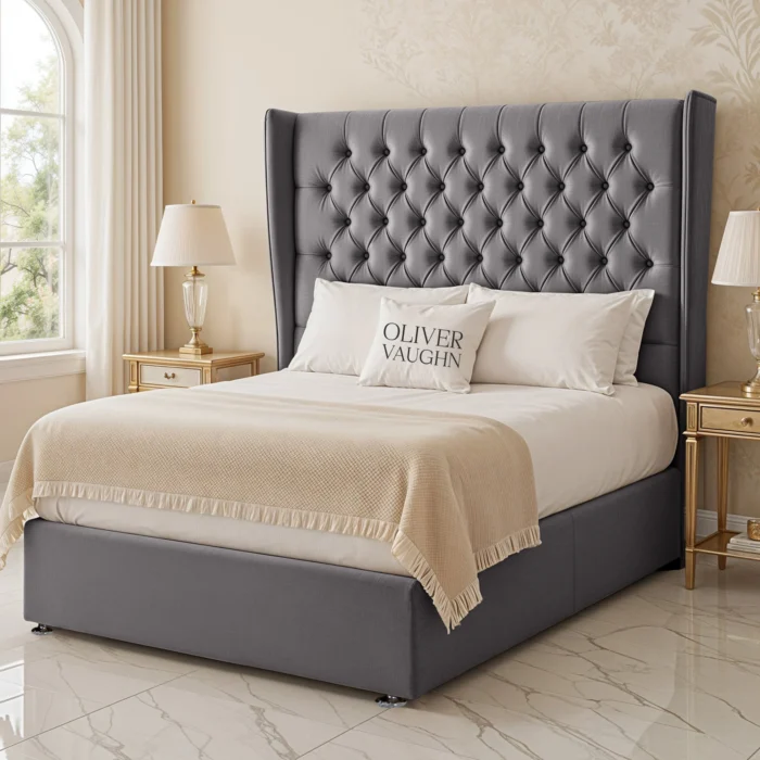 Wing Chesterfield Divan Bed - Grey - Image 2