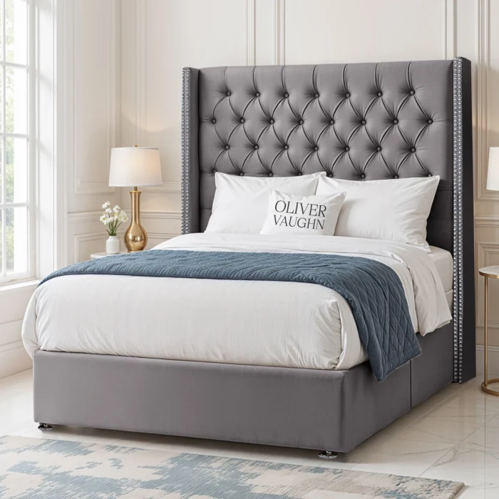 Luxury Wing Chesterfield Divan Bed - Grey - Image 2