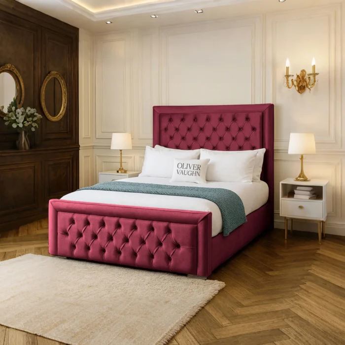 Hilton Chesterfield Bed - Maroon - Image 2