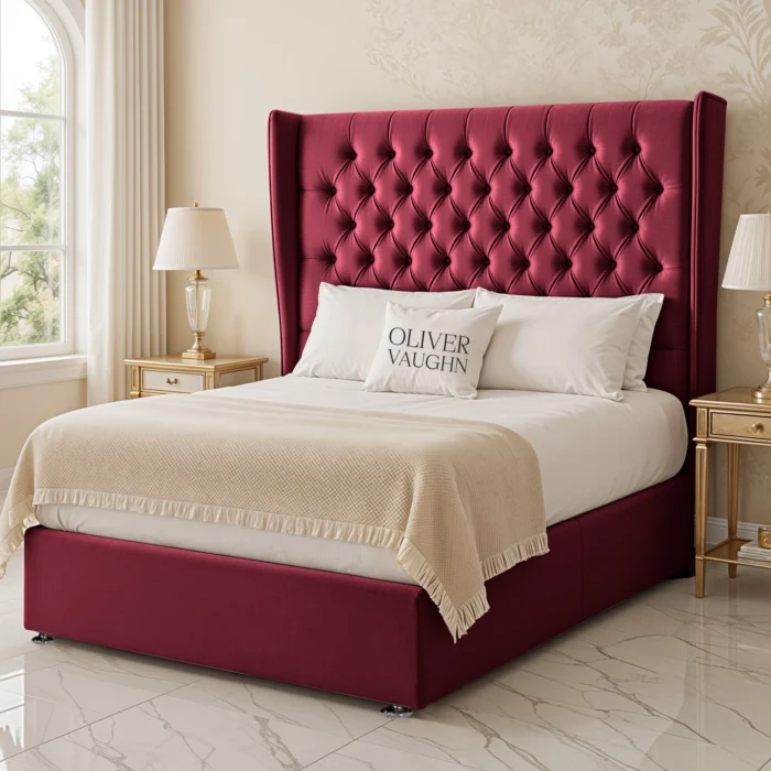 Wing Chesterfield Divan Bed - Maroon - Image 2