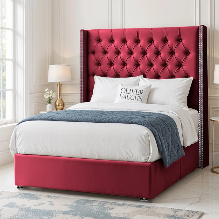 Luxury Wing Chesterfield Divan Bed - Maroon - Image 2