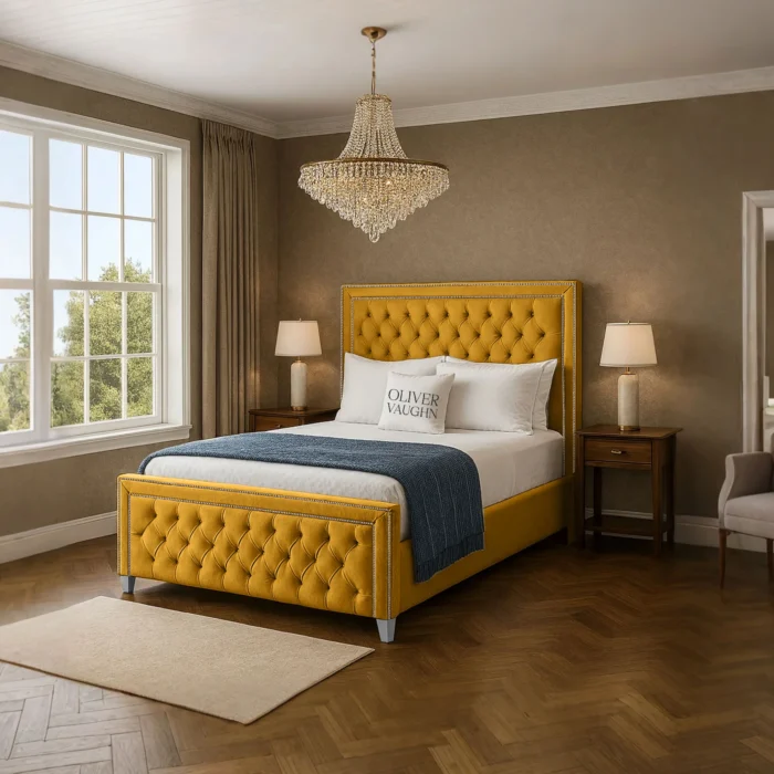 Sofia Chrome Bed - Mustard - Image 2