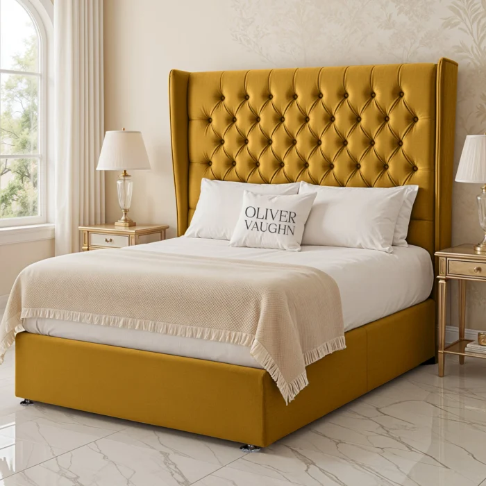 Wing Chesterfield Divan Bed - Mustard - Image 2
