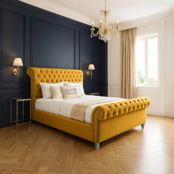 Luxury Sleigh Bed - Mustard - Image 2
