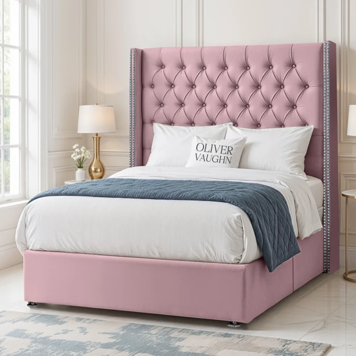 Luxury Wing Chesterfield Divan Bed - Pink - Image 2