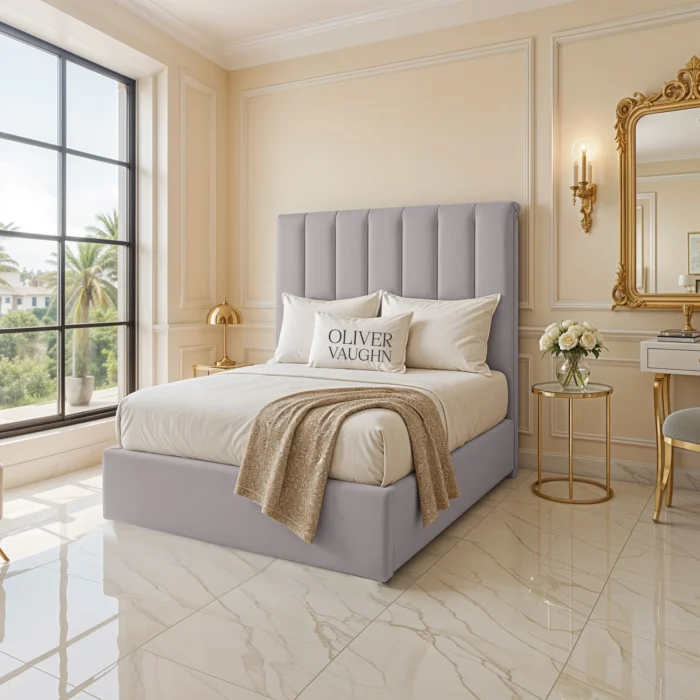 Panel Upholstered Bed - Silver - Image 2