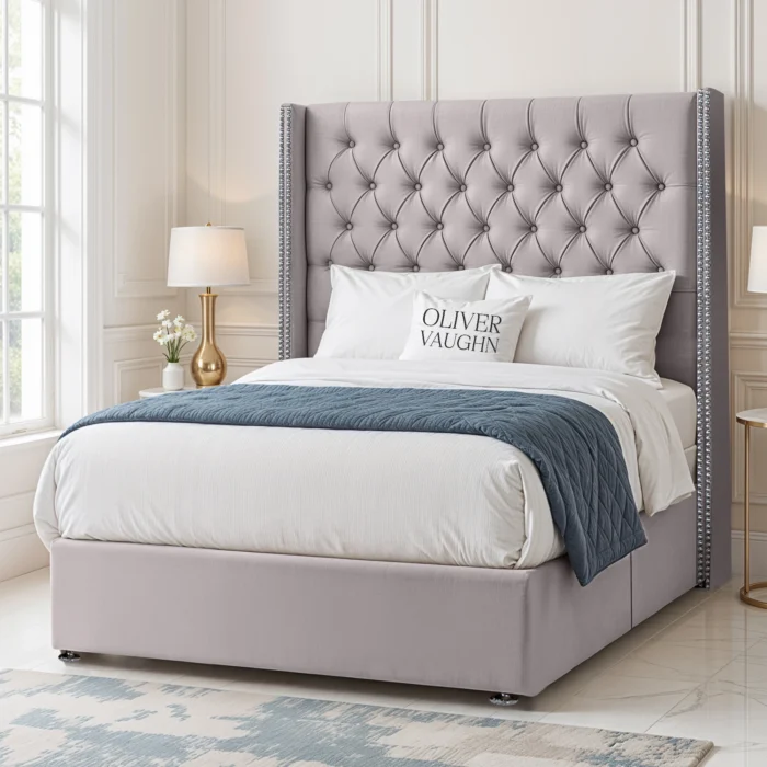 Luxury Wing Chesterfield Divan Bed - Silver - Image 2