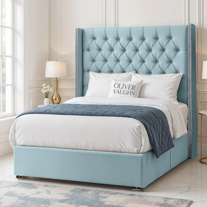 Luxury Wing Chesterfield Divan Bed - Sky - Image 2